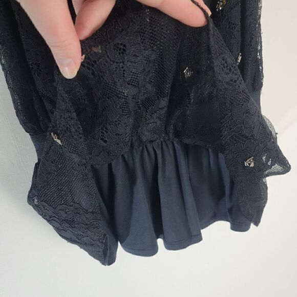 Anthropologie Meadow Rue Black Lace Sequined Sheer Collar Sleeveless Peplum Top - Picture 10 of 11